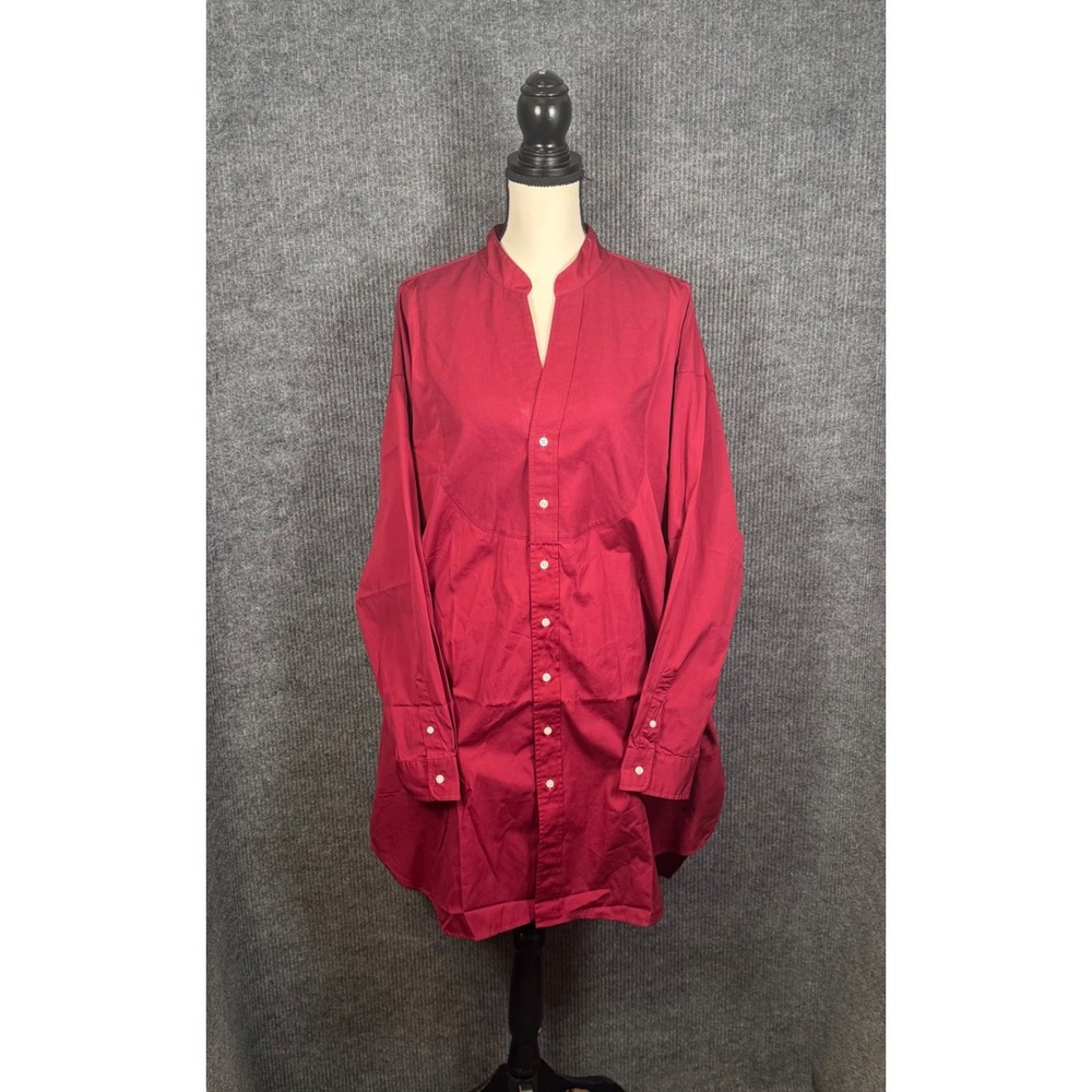 Frank & Eileen Tori Shirt Dress Womens XL Red Oversized Italian Cotton Bib Chic